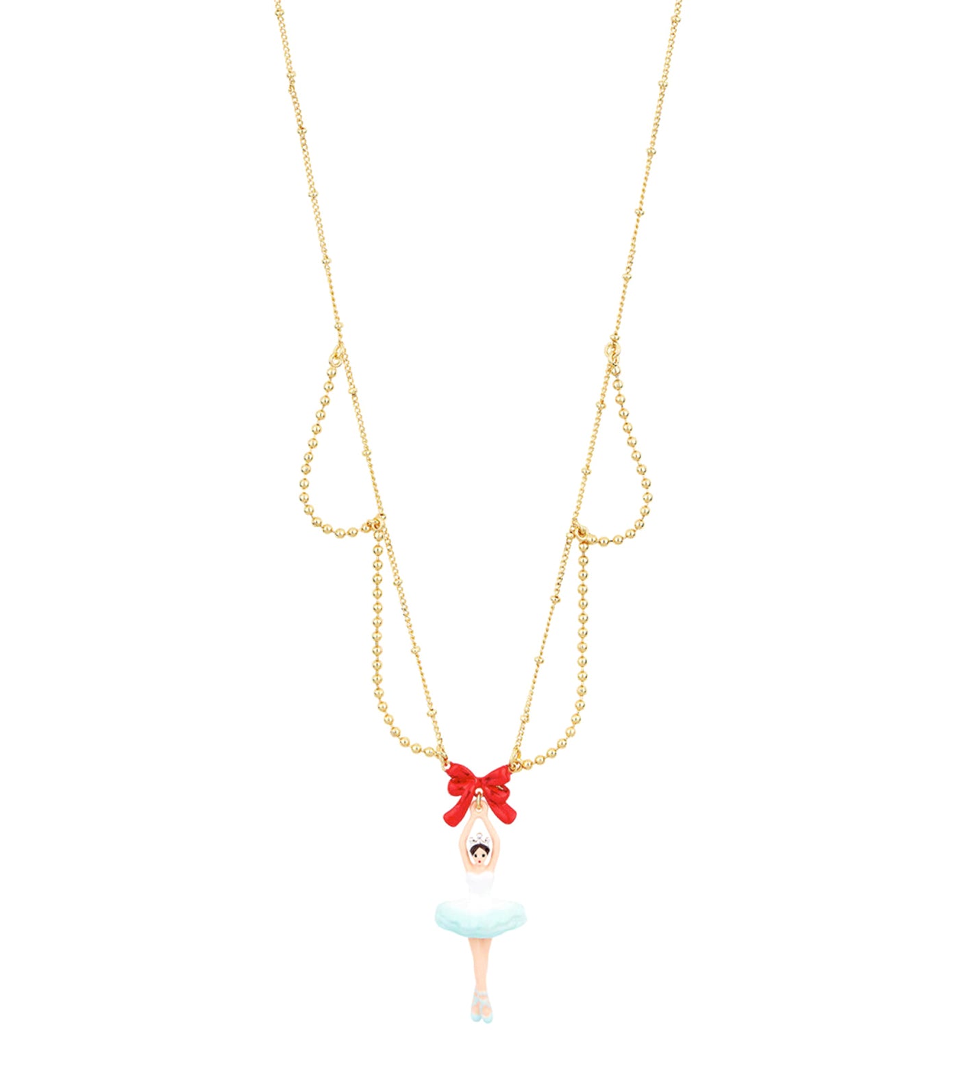 Ballerina And Red Bow Pendant Necklace
