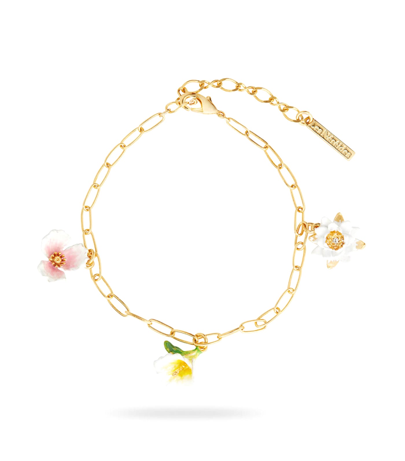 Gold-Plated Links and Flower Pendant Bracelet