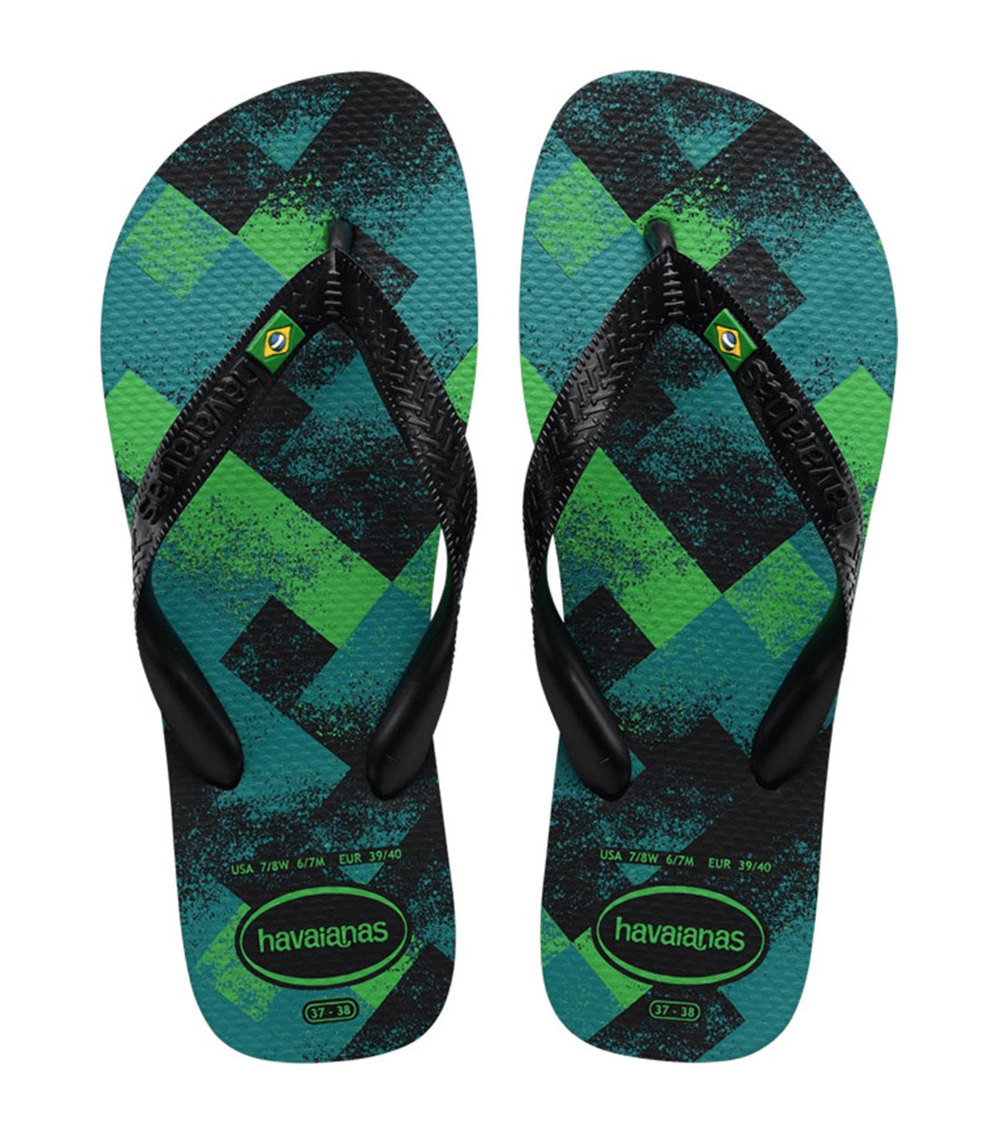 Havaianas Brazil Fresh Flip Flops in Black Black Leaf Green