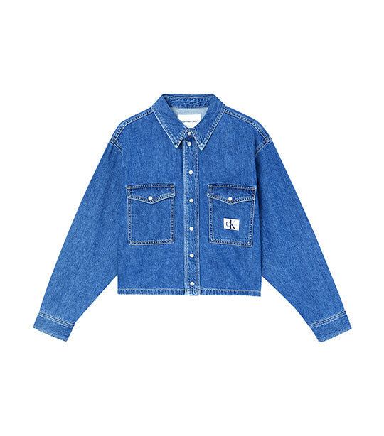 Denim Cropped Utility Shirt Blue