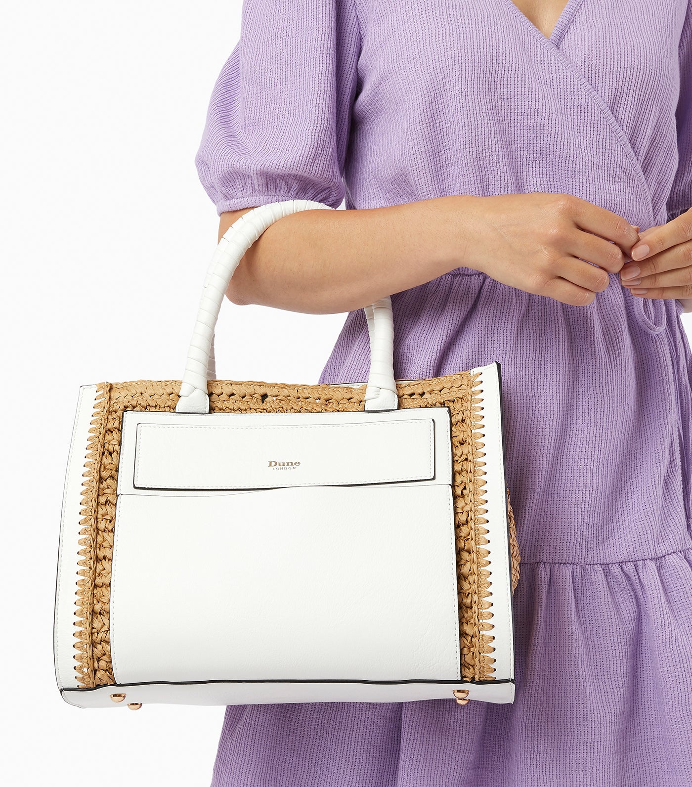 Doughtrey Unlined Raffia Front Pocket Tote White