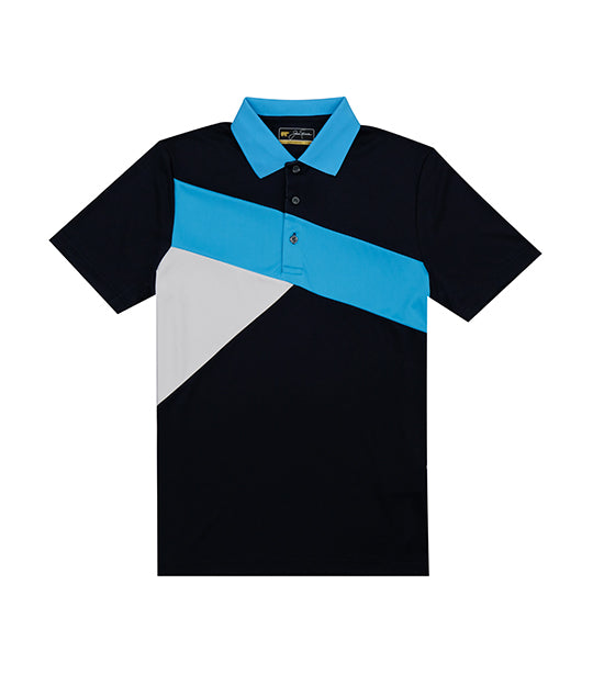 Pieced Color Block Polo Mediterranean Sea