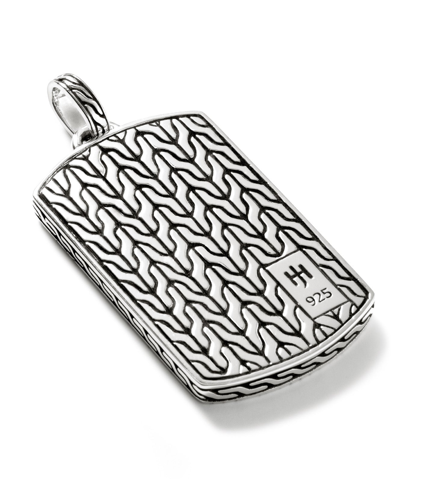 Carved Chain Dog Tag Pendant 2.7mm Box Chain Necklace Sterling Silver 24 Inches