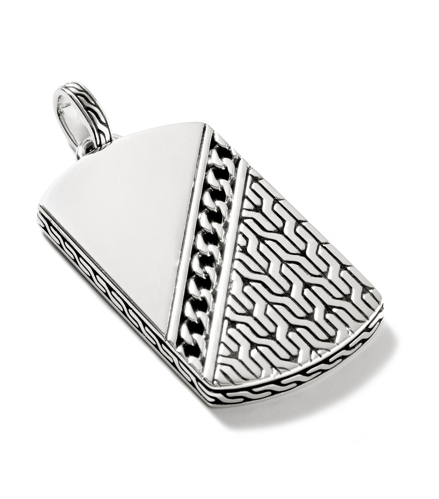 Carved Chain Dog Tag Pendant 2.7mm Box Chain Necklace Sterling Silver 24 Inches