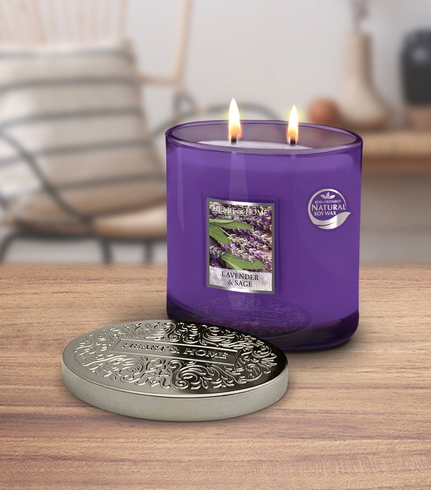 heart & home lavender & sage - twin wick soy candle