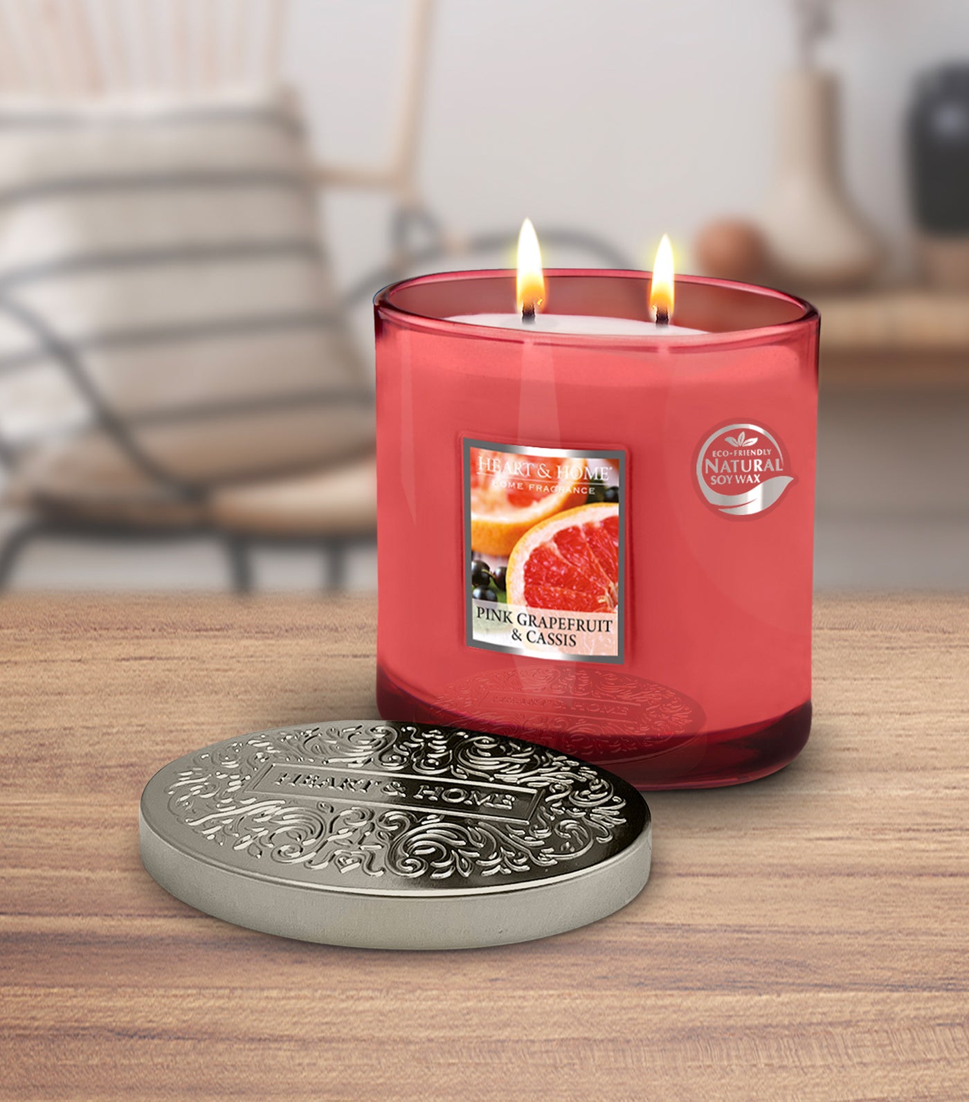 heart & home pink grapefruit - twin wick soy candle