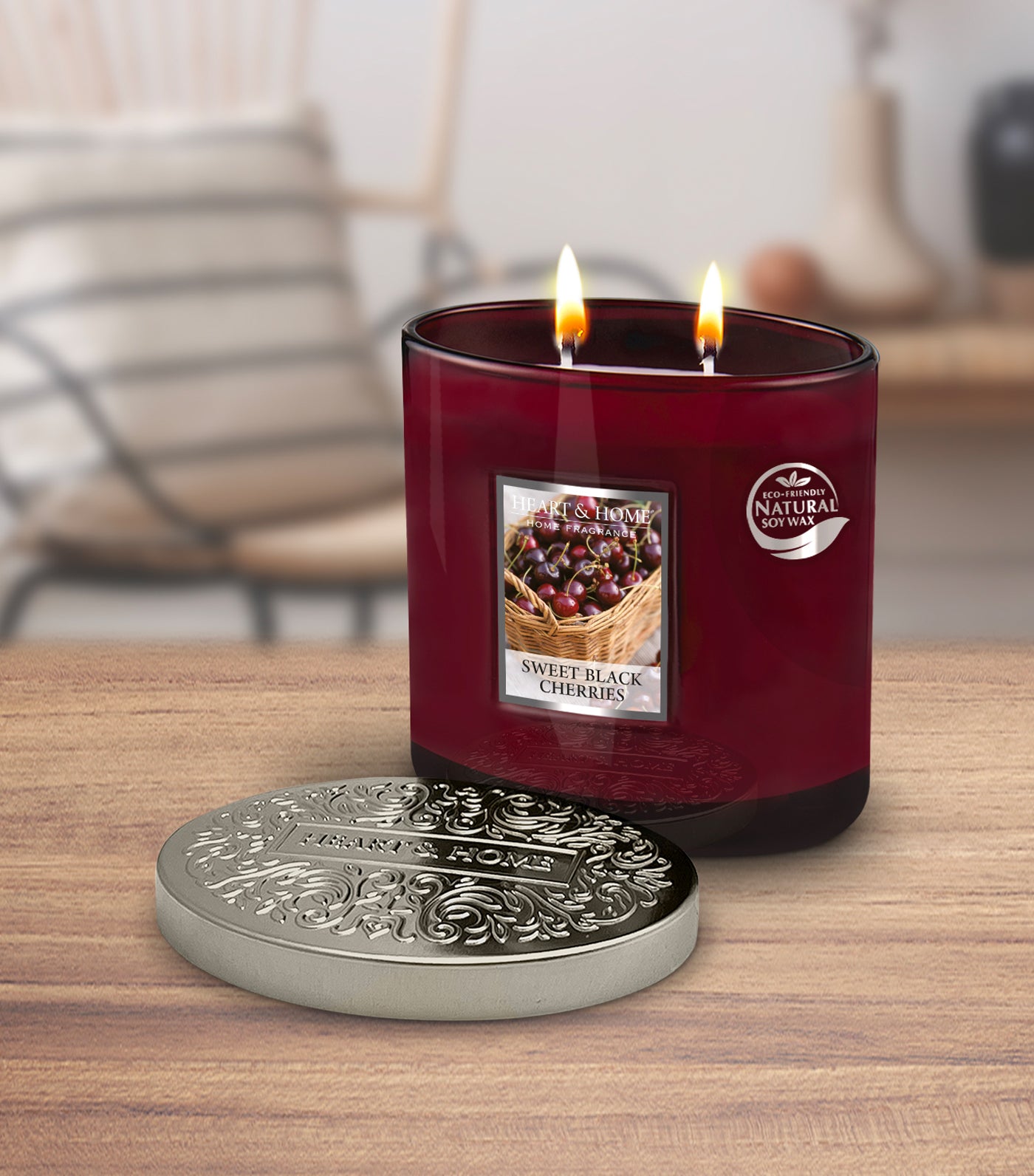 heart & home sweet black cherries - twin wick soy candle