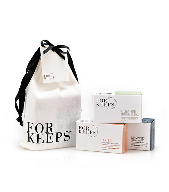 For Keeps Clean Beauty Skincare Hand + Body Bar Soap Canvas Drawstring Set - Mixed Variant