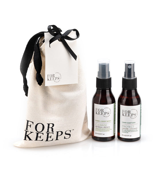 For Keeps Clean Beauty Skincare CLEANSE + PROTECT Canvas Drawstring Travel Set - 60ml
