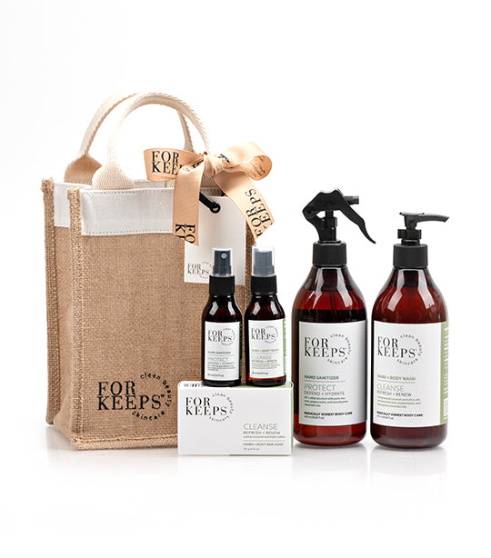 For Keeps Clean Beauty Skincare CLEANSE + PROTECT Mini Tote Set