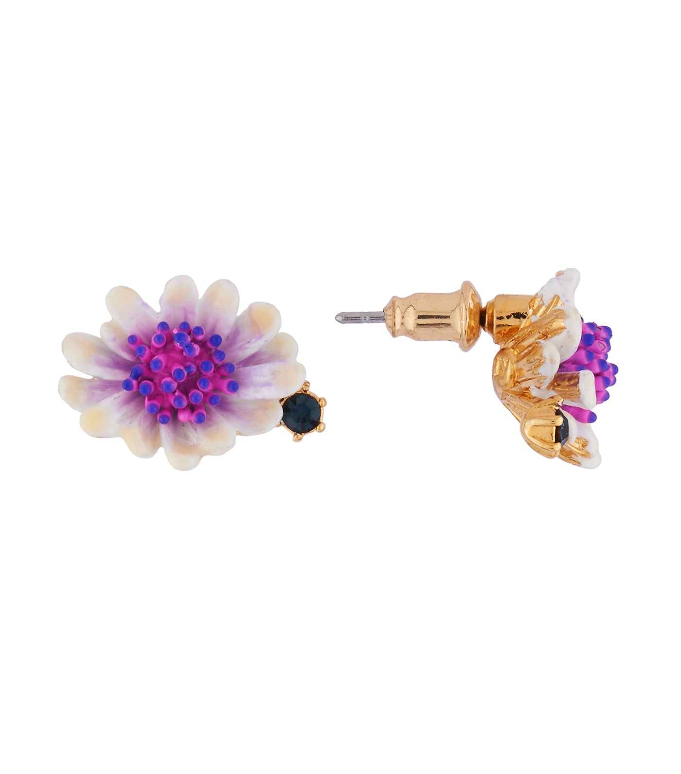 les néréides white flower with pink and blue pistil earrings