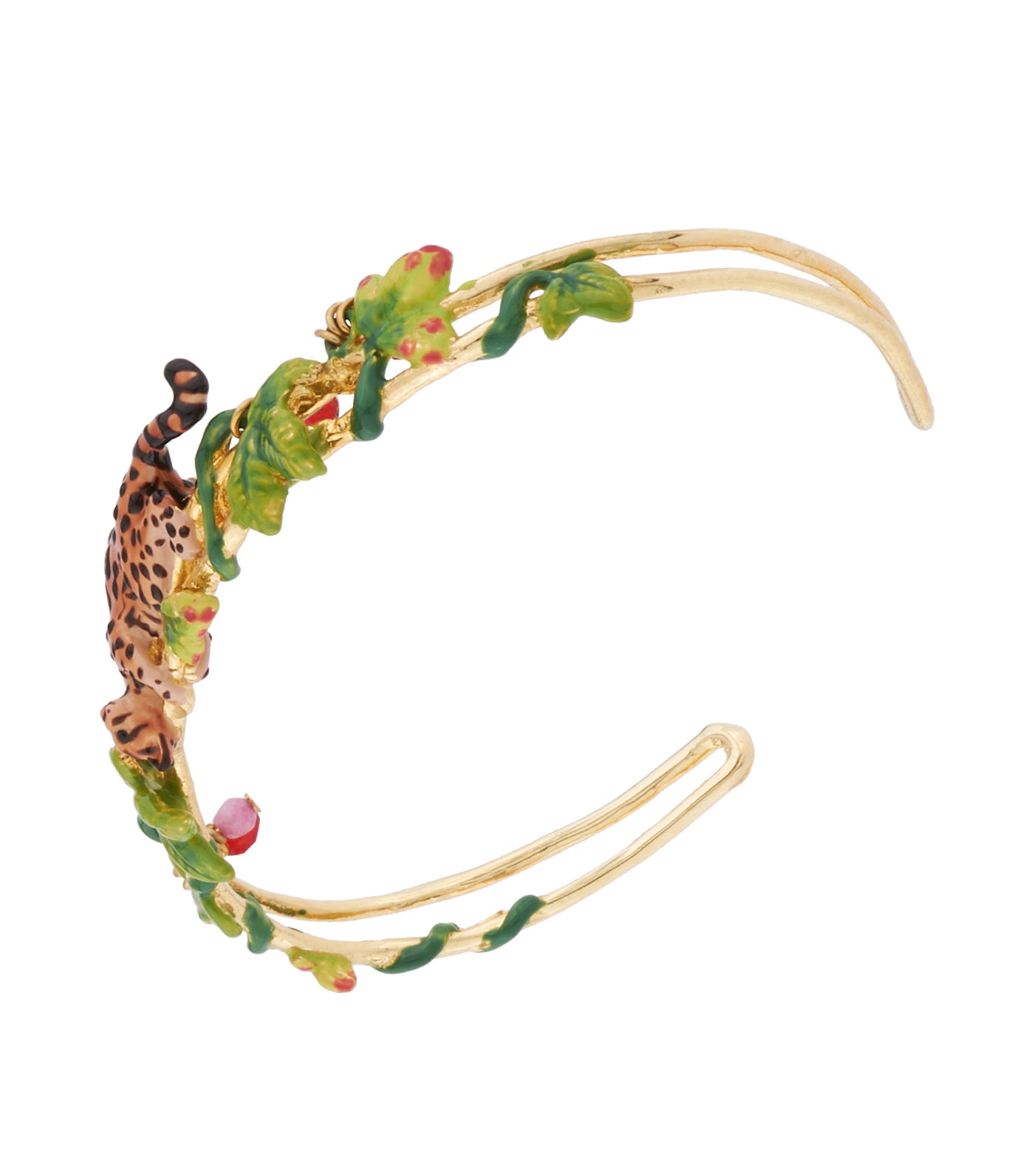 les néréides ocelot, tropical leaves and crystals cuff bracelet