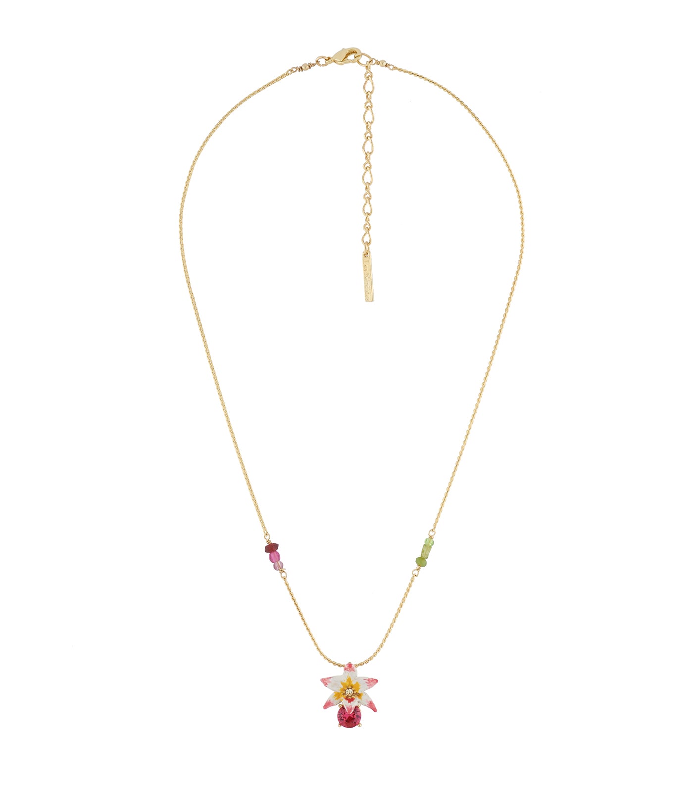 les néréides tropical flower, carved crystal and crystals long necklace