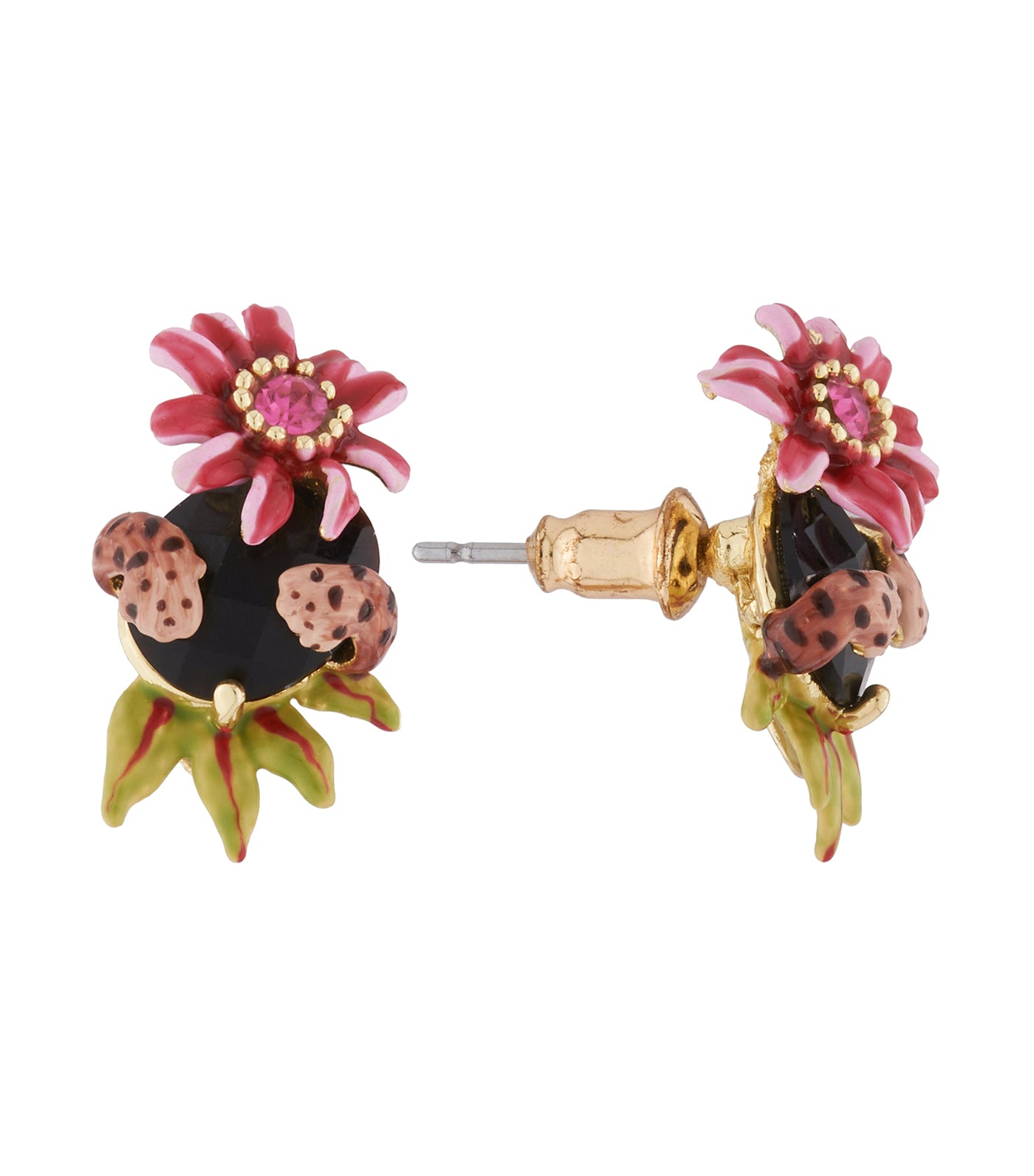 les néréides feline paws and passion flower on cut crystal stud earrings