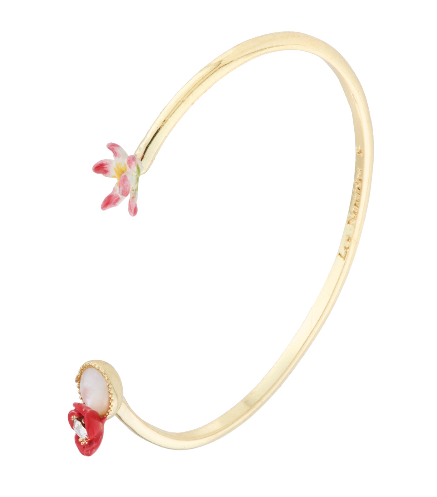 les néréides poppy, white flower and mother-of-pearl bangle bracelet