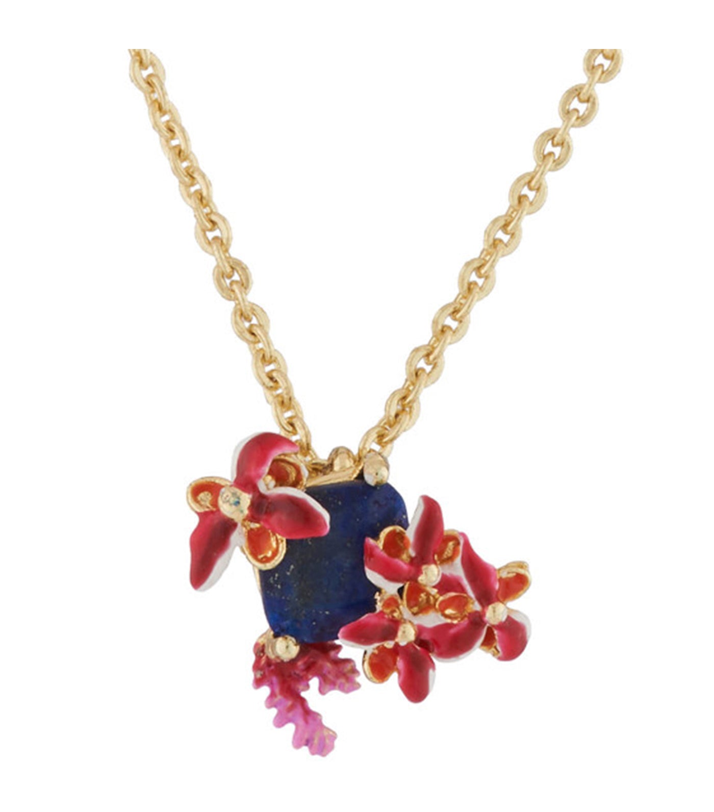 les néréides exotic flowers, coral branch and lapis lazuli stone long necklace