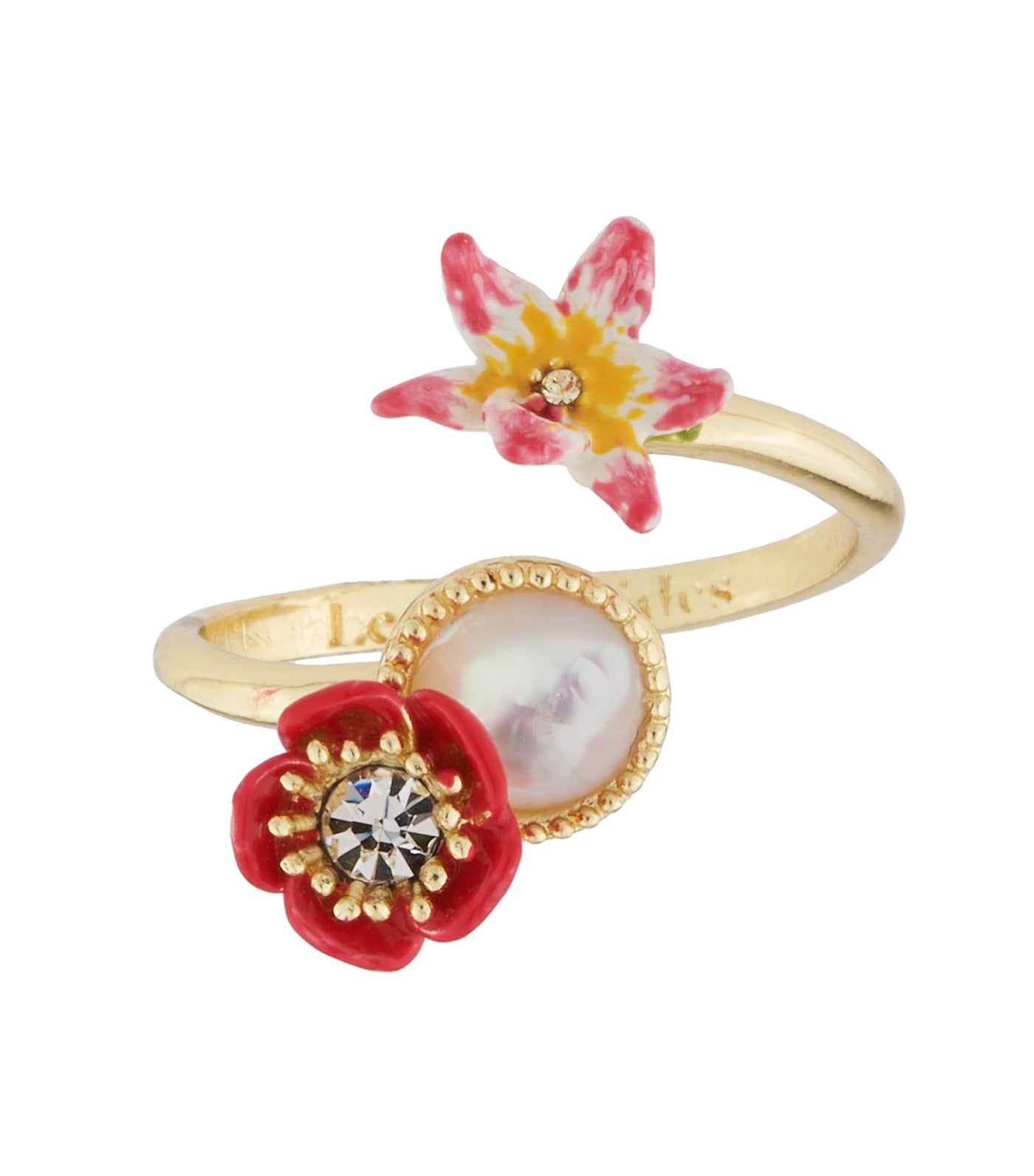 les néréides poppy, white flower, coco-plum and mother-of-pearls adjustable ring