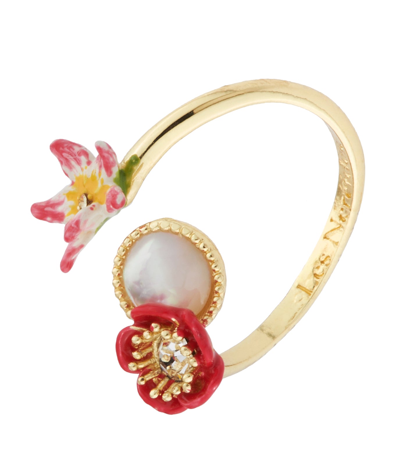 les néréides poppy, white flower, coco-plum and mother-of-pearls adjustable ring