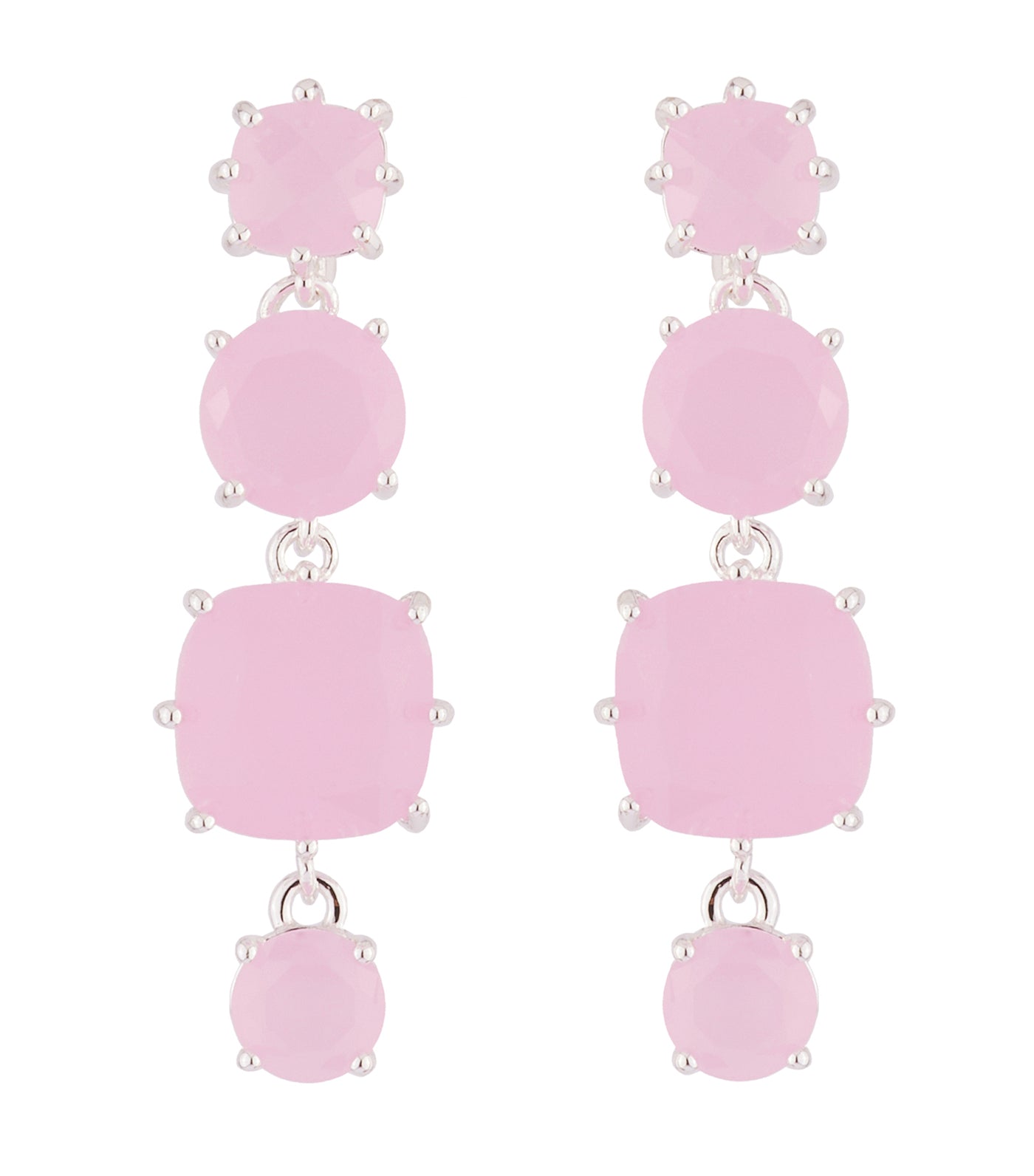 les néréides hanging la diamantine with 4 pink stones stud earrings