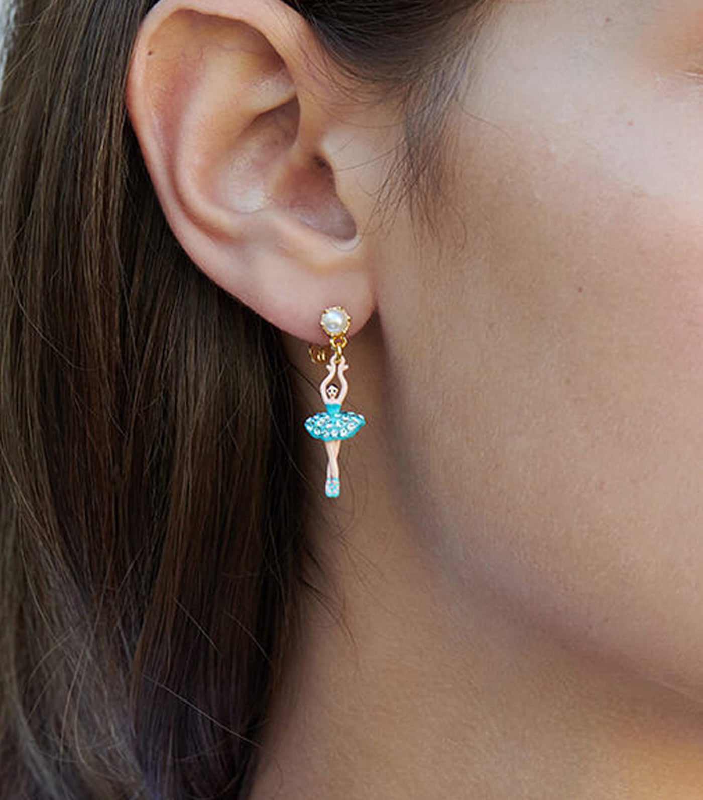 Aquamarine Stud Mini Ballerina Earrings