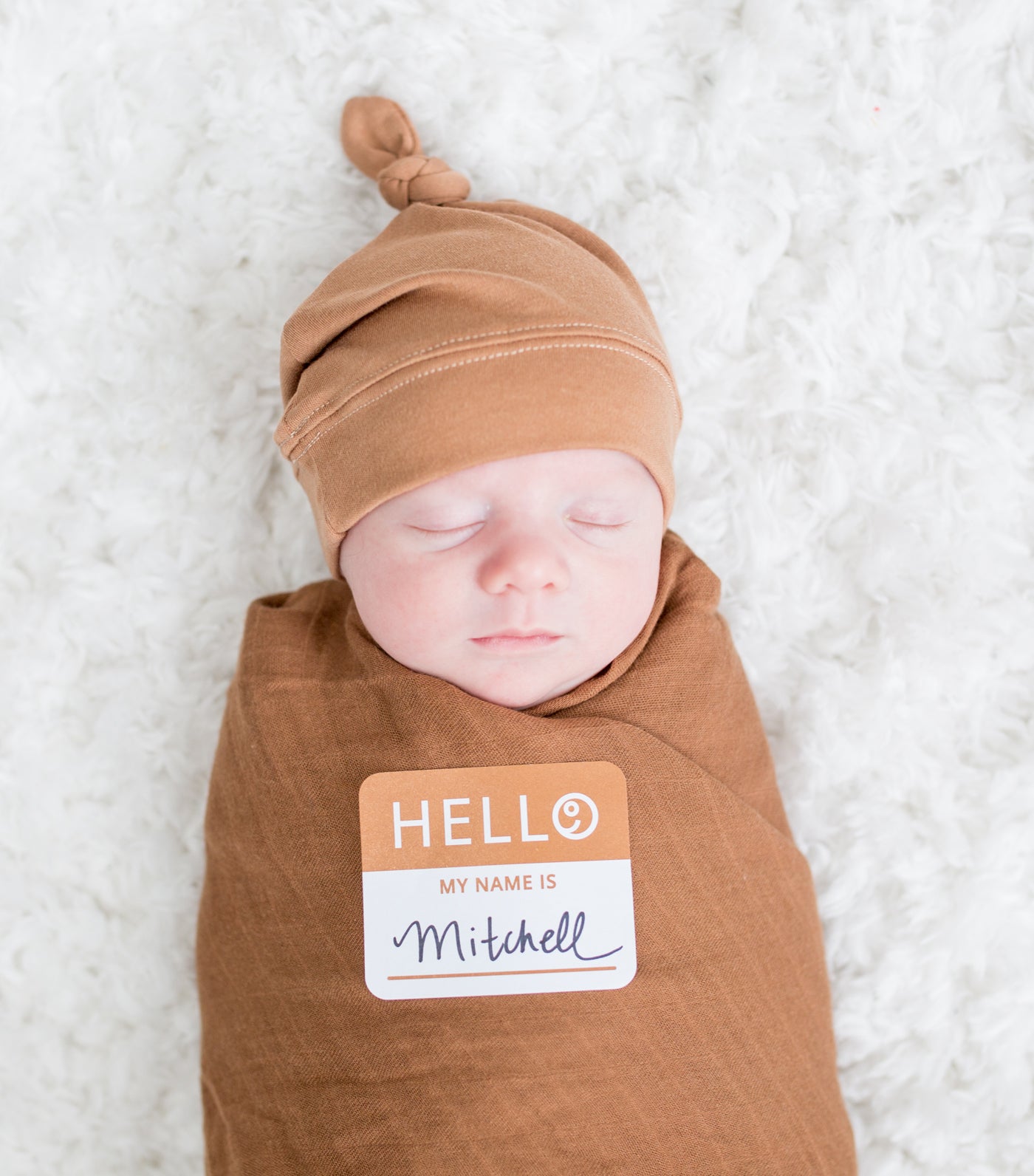 lulujo tan bamboo swaddling blanket and matching bonnet