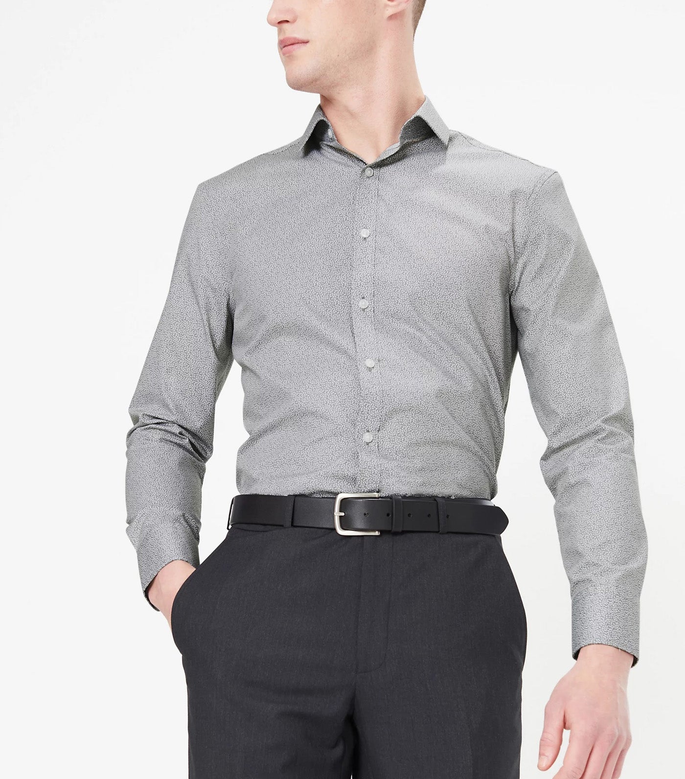 Skinny Fit Printed Easy Iron Shirt Gray Mix