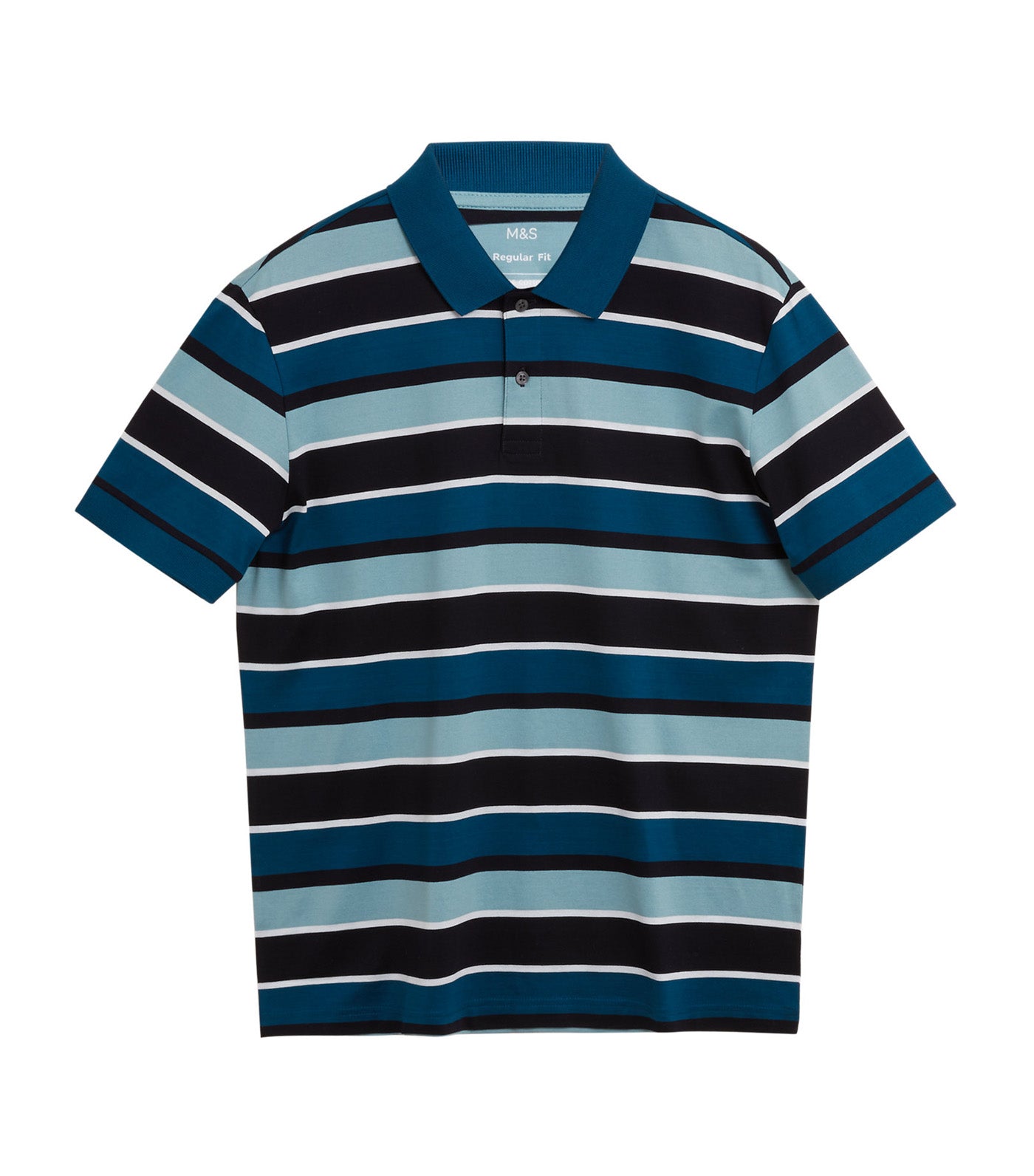 Pure Cotton Striped Polo Shirt Teal