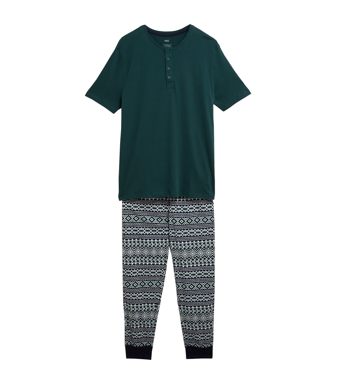Cotton Supersoft Fair Isle Print Pajama Set Green Mix