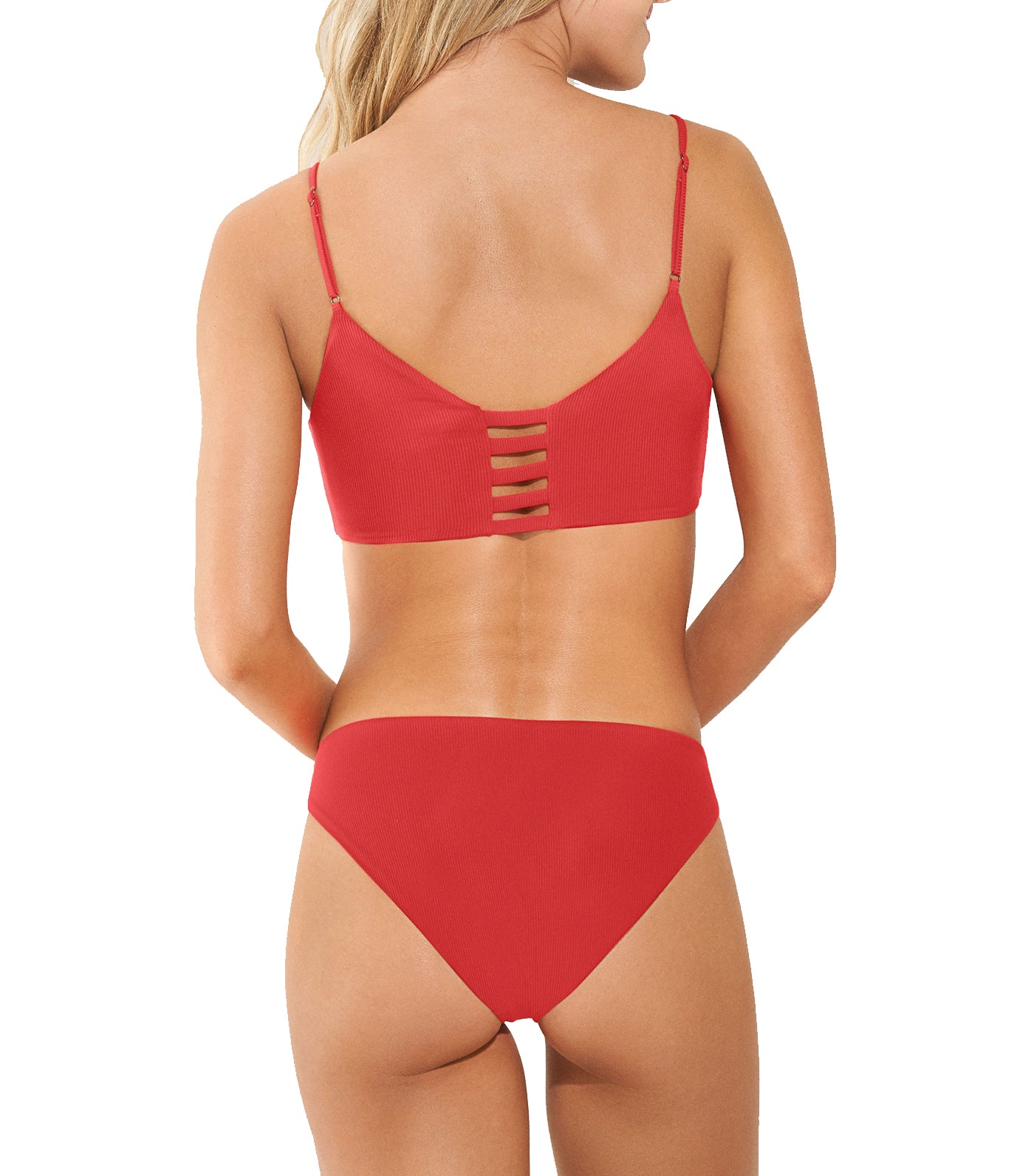 Sporty Bralette Top Red Camellia Praia and Classic High Leg Bottom Red Camellia Sublimity