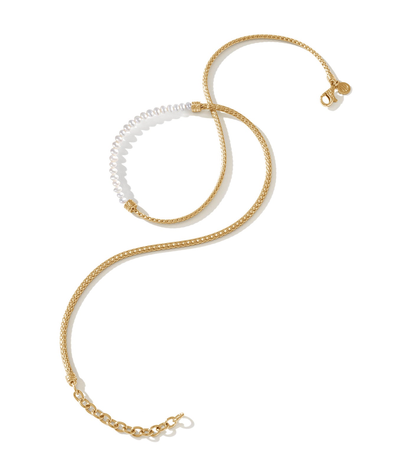 Classic Chain Pearl Necklace 18k Yellow Gold with 3-3.5mm Mother of Pearl and Cultured Fresh Water Pearl