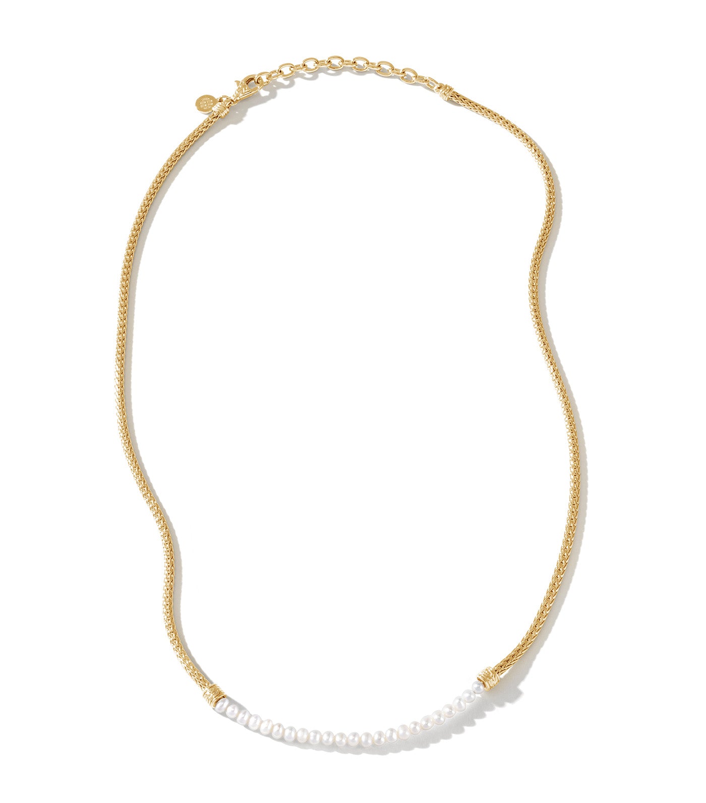 Classic Chain Pearl Necklace 18k Yellow Gold with 3-3.5mm Mother of Pearl and Cultured Fresh Water Pearl