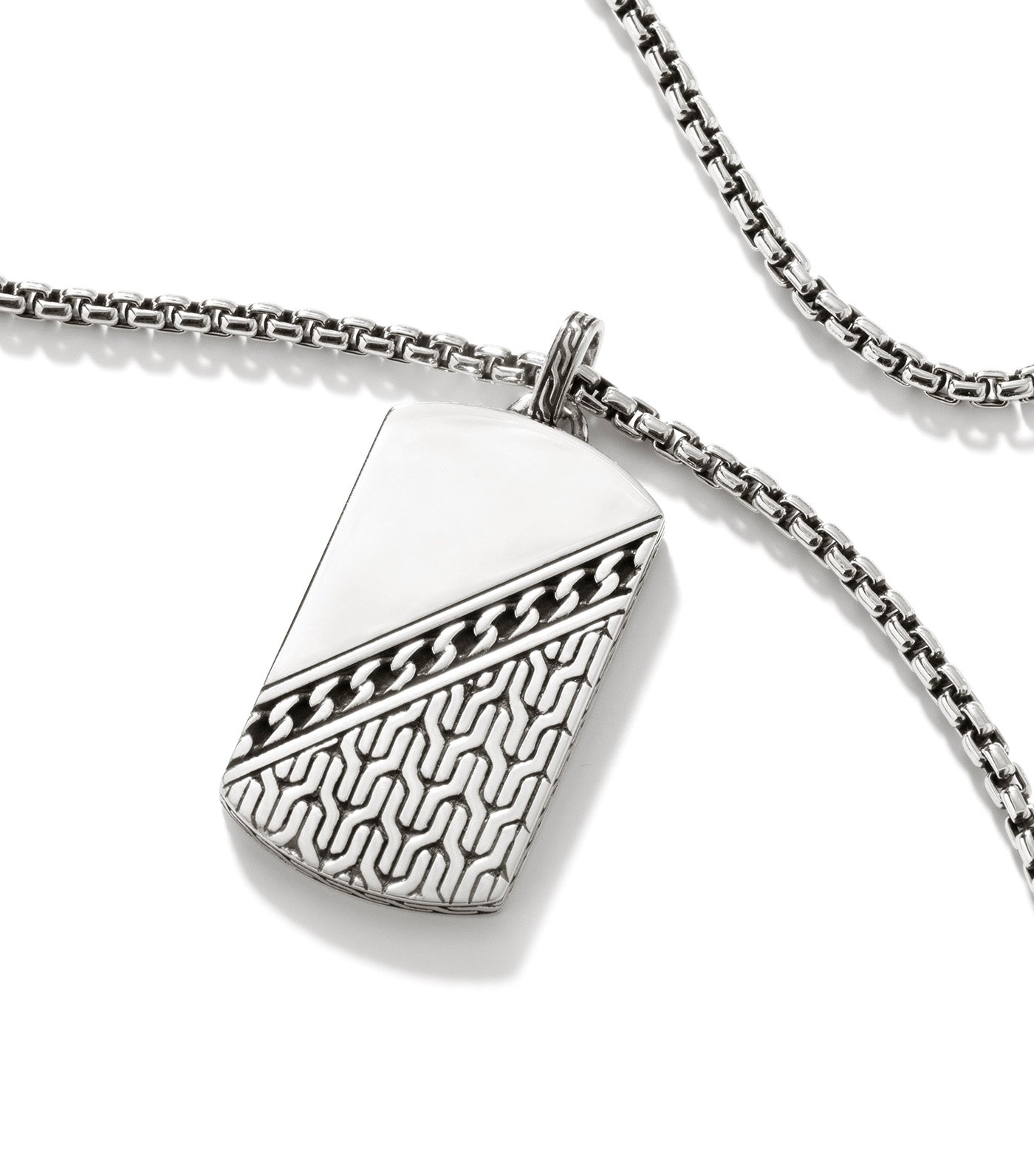 Carved Chain Dog Tag Pendant Sterling Silver
