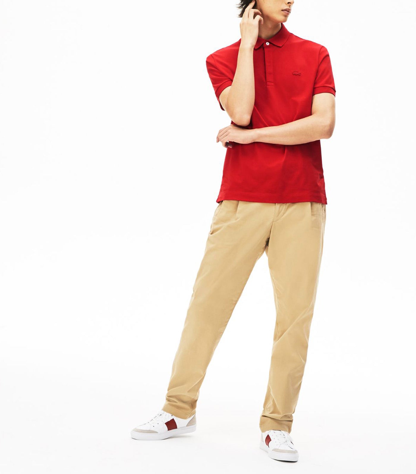 Men's Lacoste Paris Polo Shirt Regular Fit Stretch Cotton Piqué Red