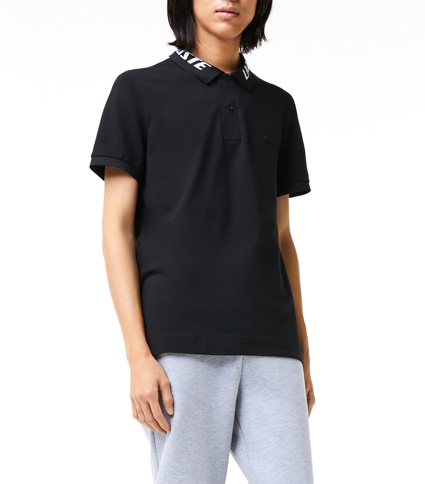 Men's Branded Slim Fit Stretch Piqué Polo Shirt Black