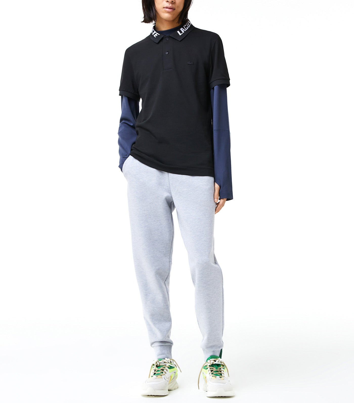 Men's Branded Slim Fit Stretch Piqué Polo Shirt Black