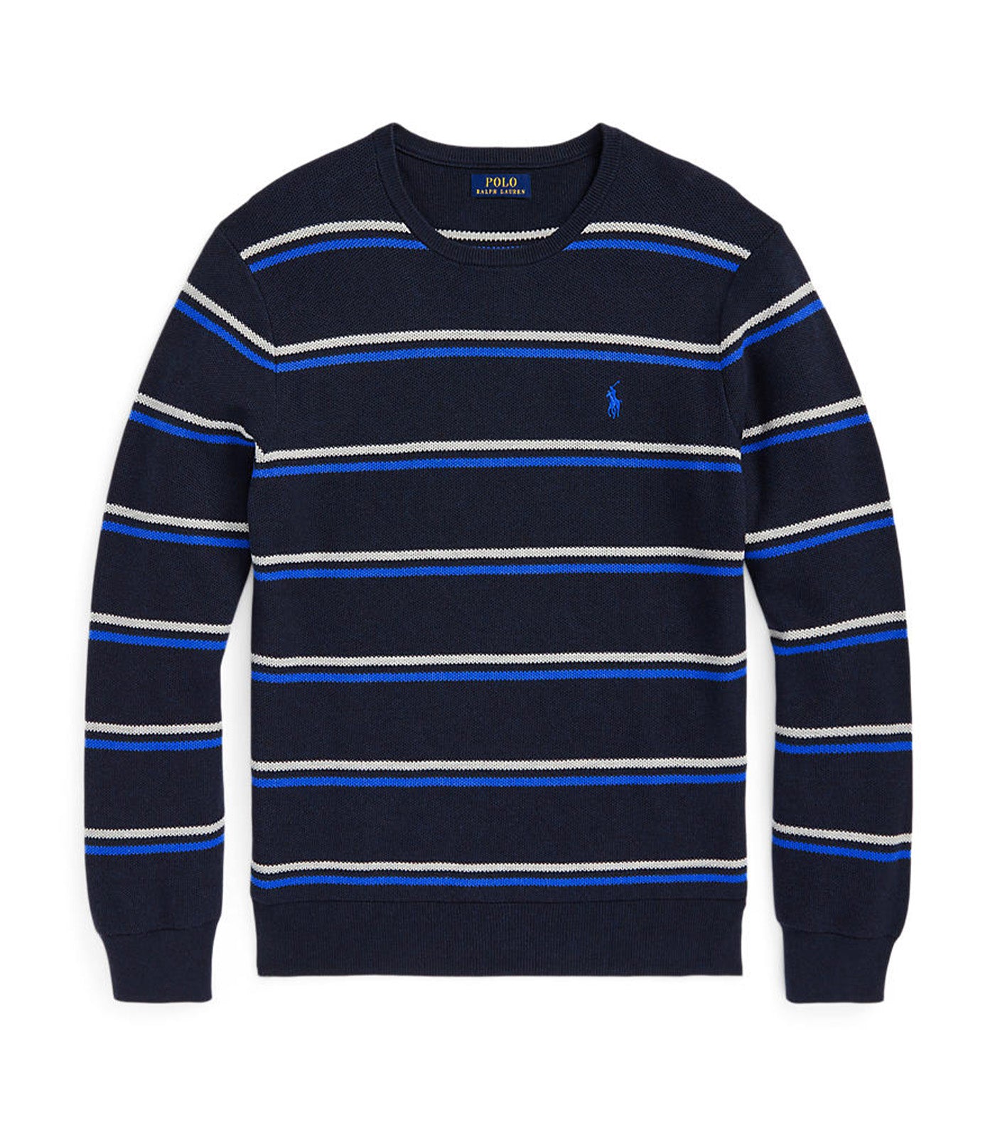 Men’s Striped Mesh-Knit Cotton Sweater Blue