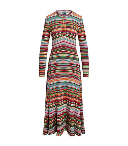 Women’s Striped Waffle-Knit Henley Dress Multi Stripe