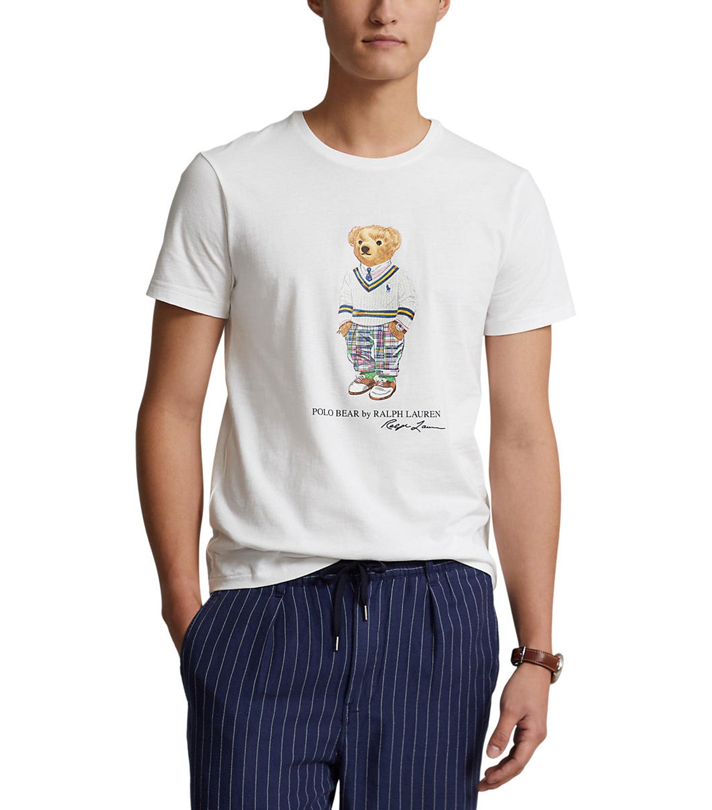 Men's Custom Slim Fit Polo Bear Jersey T-Shirt White