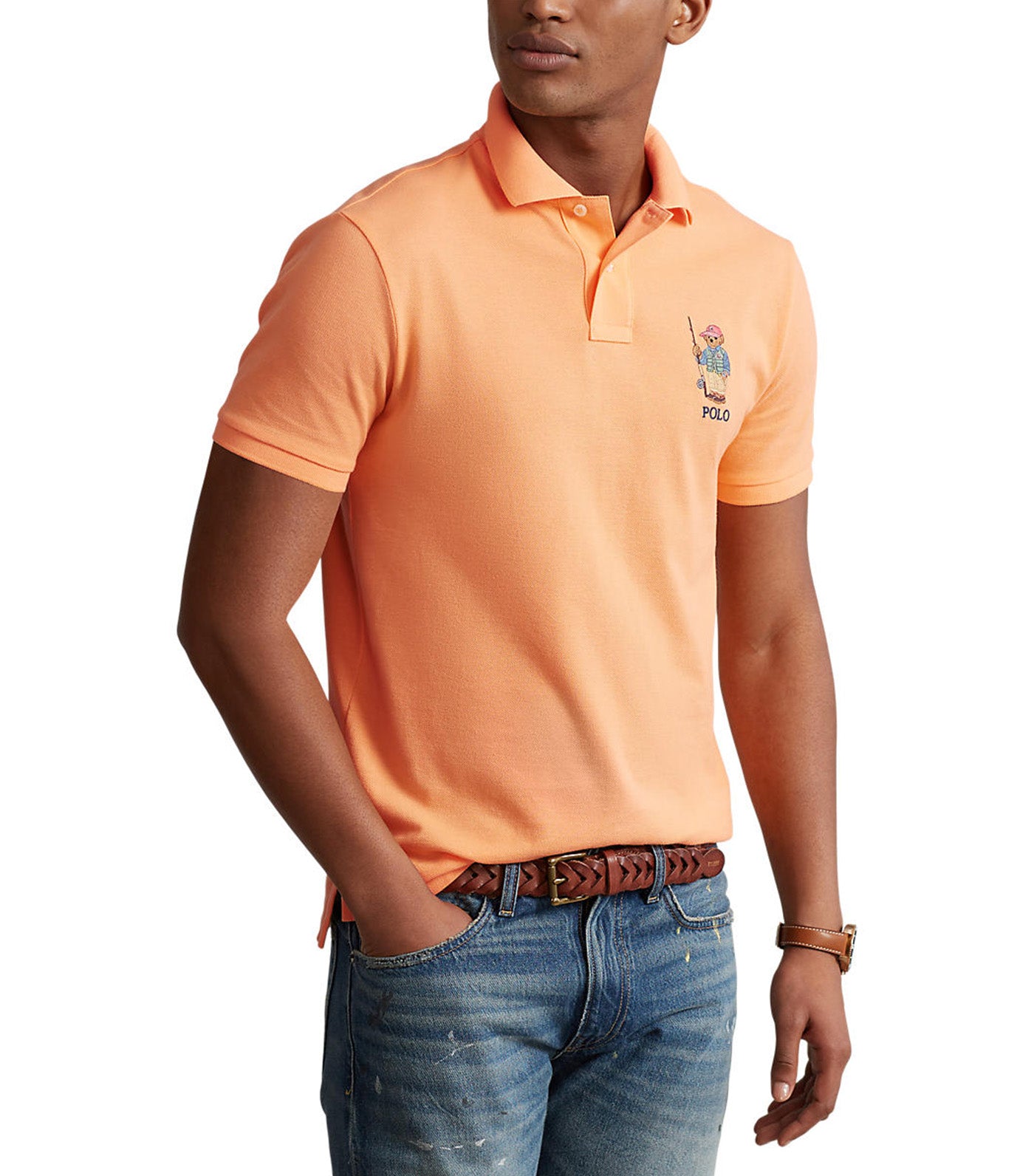 Men's Custom Slim Fit Polo Bear Polo Shirt Fair Orange Fishing