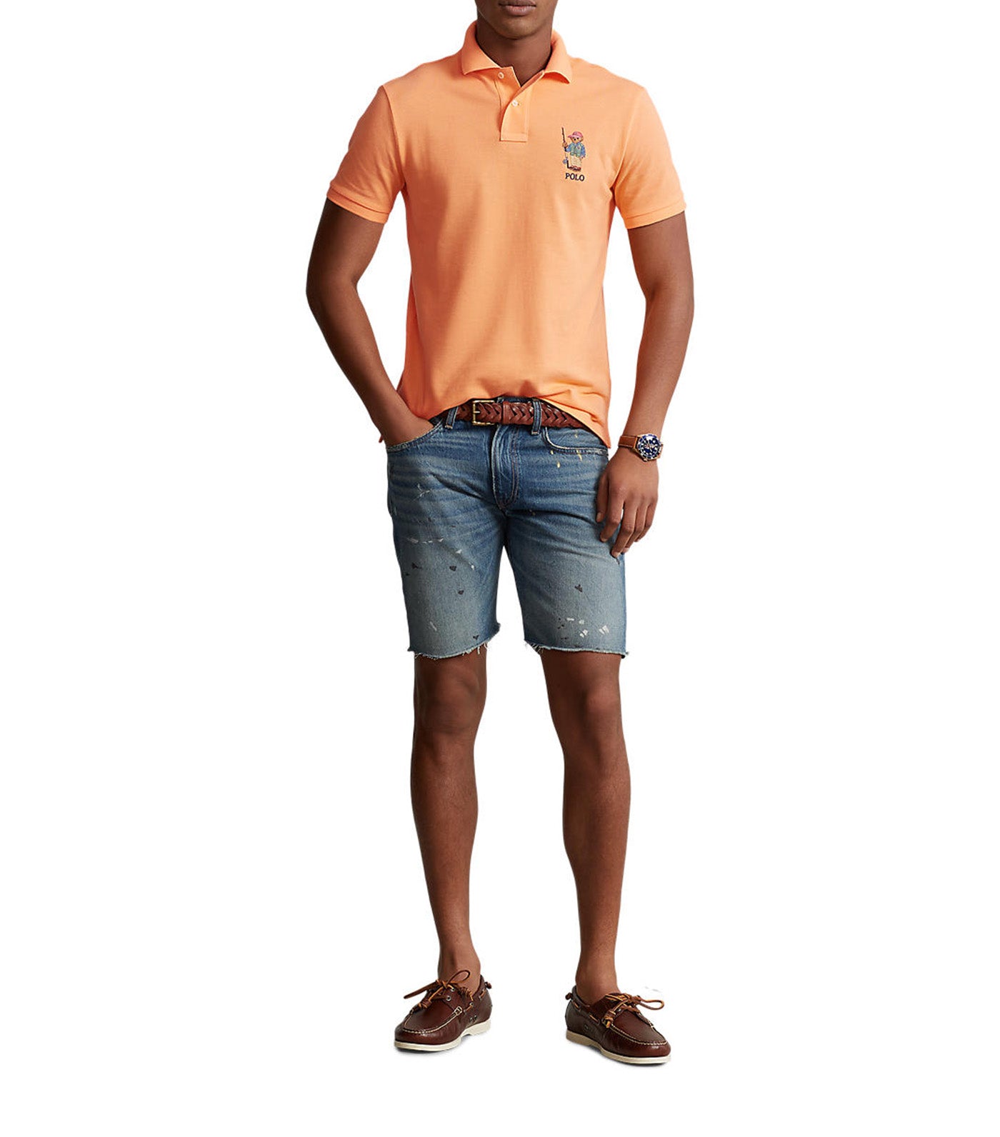 Men's Custom Slim Fit Polo Bear Polo Shirt Fair Orange Fishing