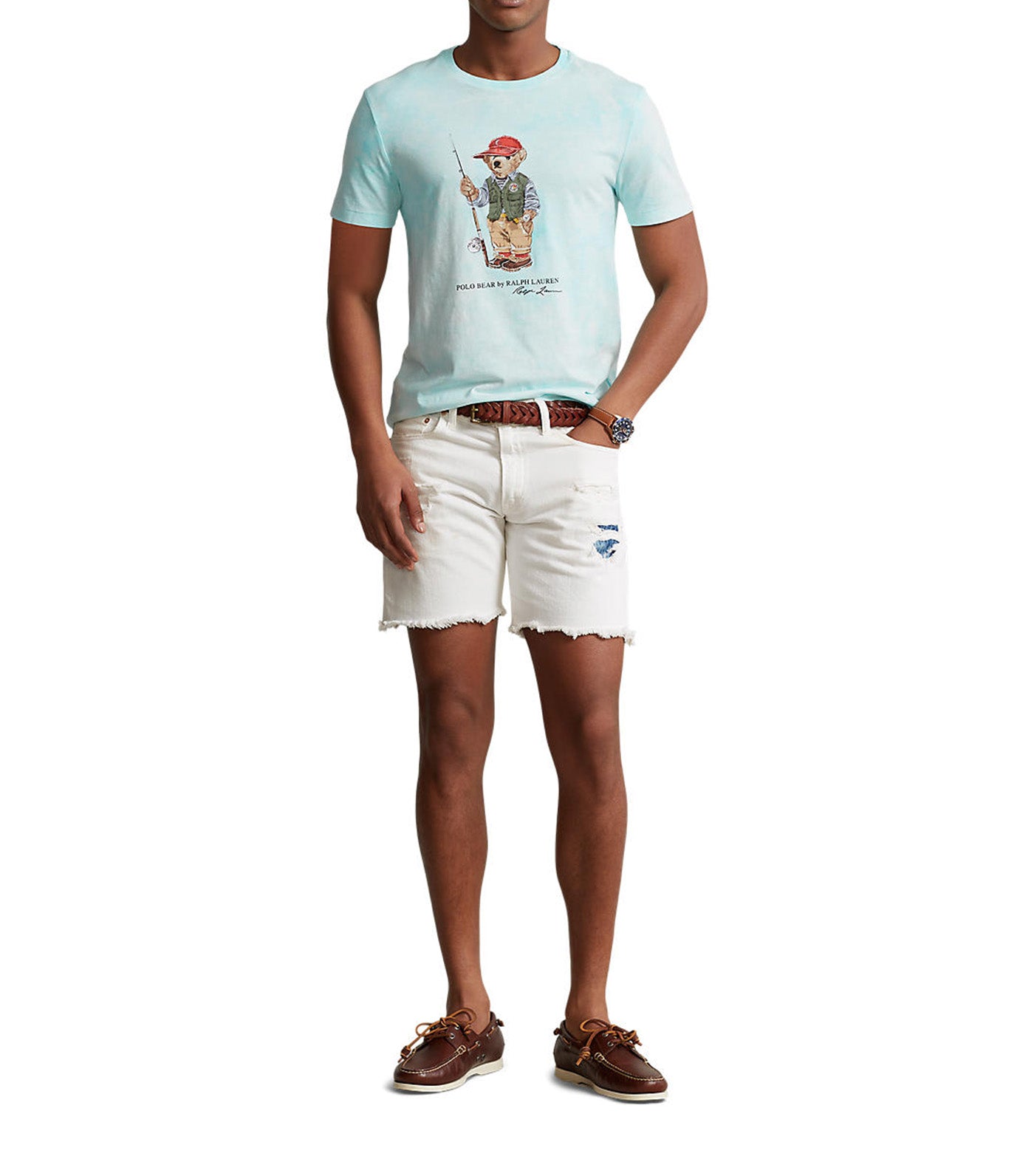 Men's Custom Slim Polo Bear Tie-Dye T-Shirt Aqua Wash