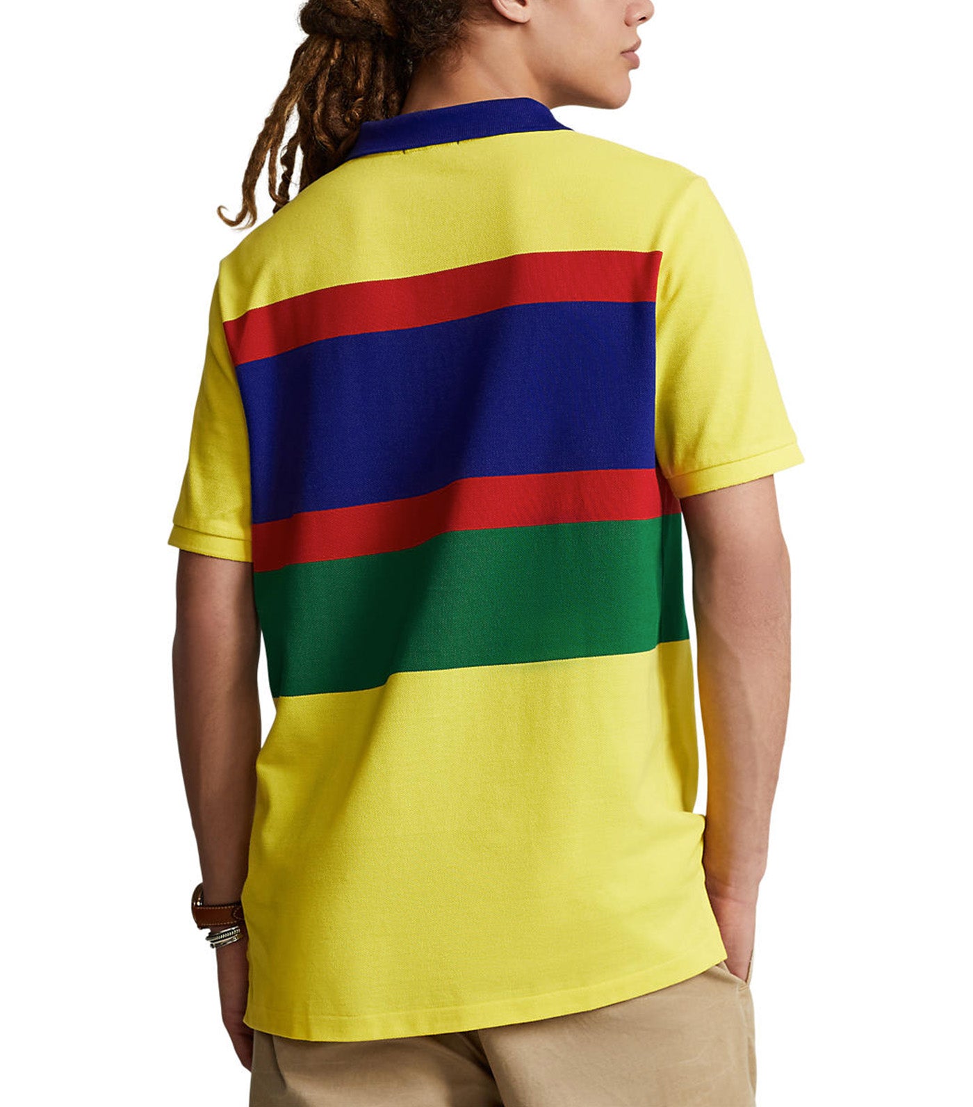 Men's Classic Fit Logo Striped Mesh Polo Shirt Lemon Crush Multi