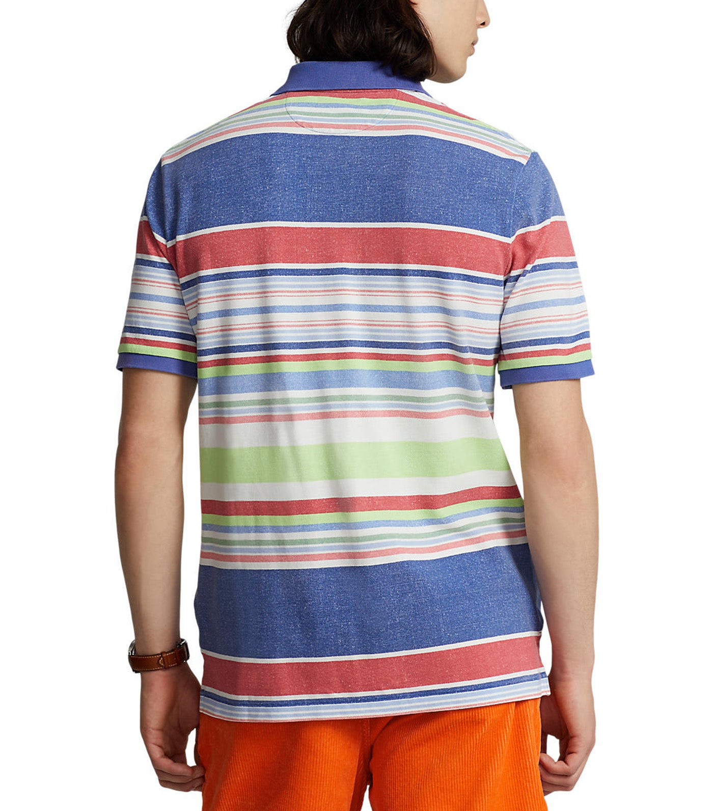 Men's Classic Fit Striped Mesh Polo Shirt Blue Multi