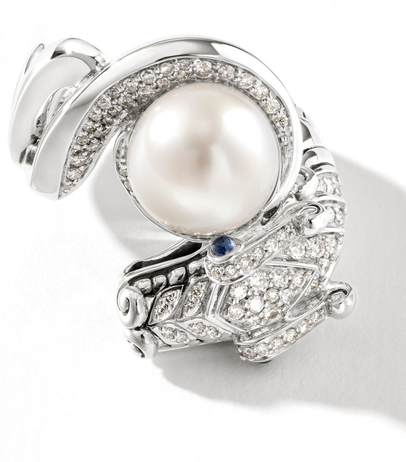 Legends Naga Pearl Ring Sterling Silver with 0.55ct Diamonds