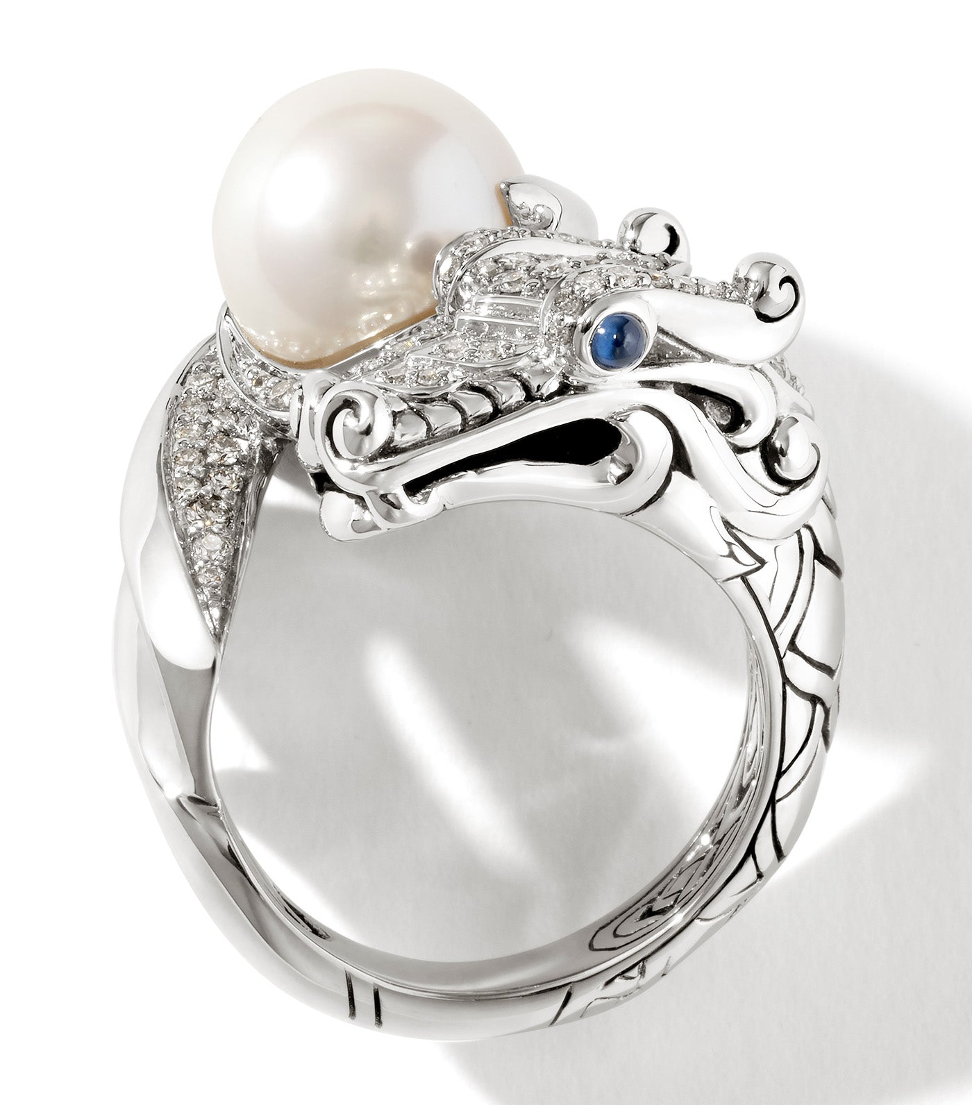 Legends Naga Pearl Ring Sterling Silver with 0.55ct Diamonds