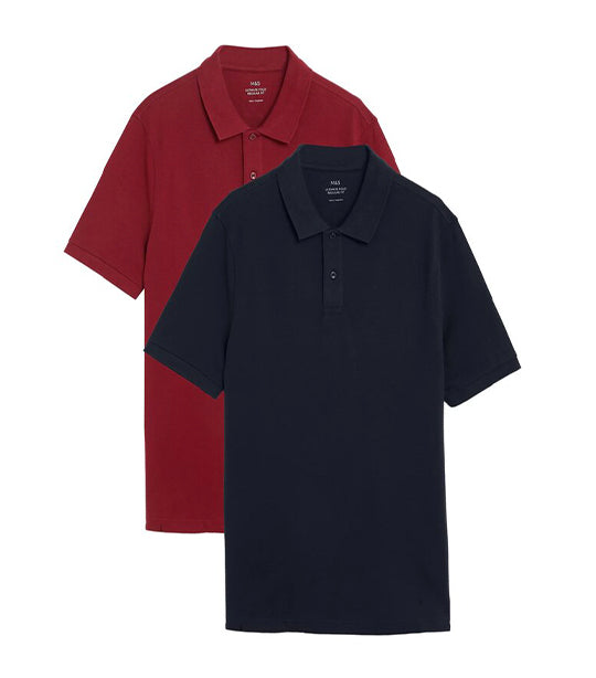 2 Pack Pure Cotton Polo Shirts Navy Mix