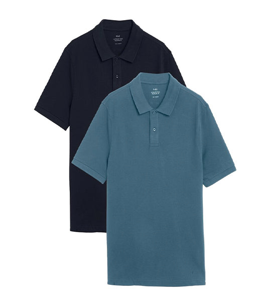 2 Pack Pure Cotton Polo Shirts Dark Turquoise