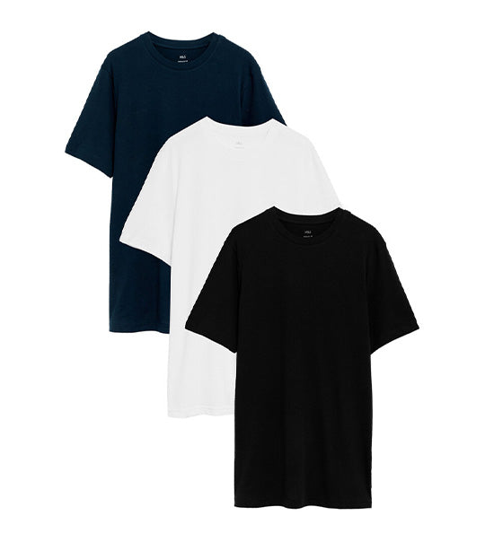 3-Pack Pure Cotton Crew Neck T-Shirts Navy Mix
