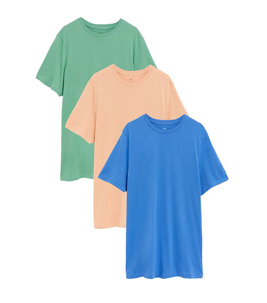 3-Pack Pure Cotton Crew Neck T-Shirts Color Mix