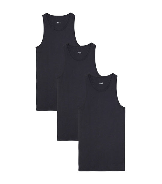 3-Pack Pure Cotton Sleeveless Vests Black